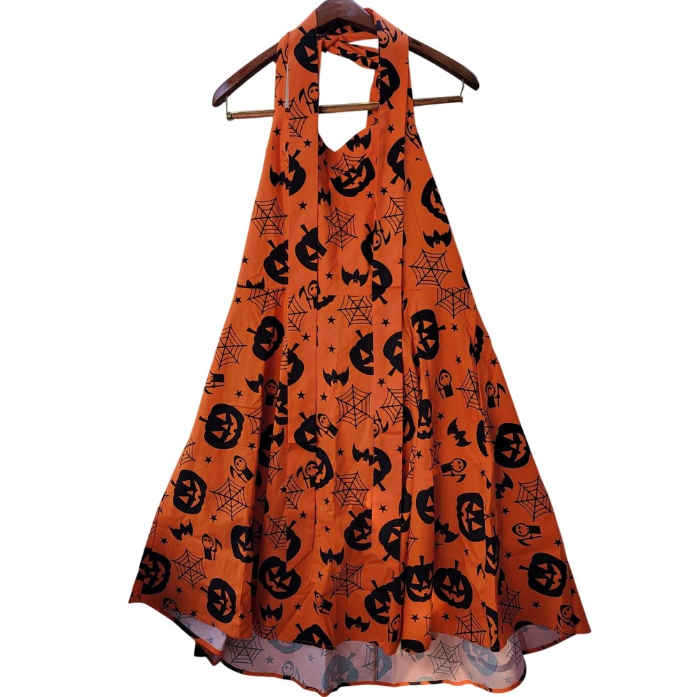 Topdress Halloween Halter Dress Womens 2XL Orange Excellent Rockabilly Retro
